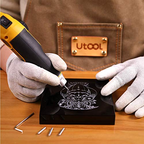 UTOOL Engraver Pen with Letter/Number Stencil, 24W Handheld Etching Tool for Wood Metal Glass Engraving with 4 Replaceable Tungsten Carbide Steel UTOOL