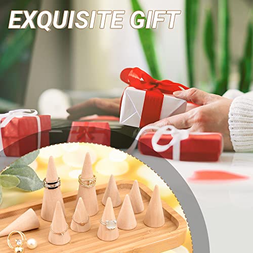 Luckforest Natural Wood Cones, 10Pcs 3 Different Sizes Wood Cone Rings Holder Jewelry Display Stand Vertical Shaped Unpainted Wooden Cones for Girls Luckforest
