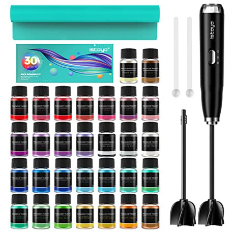 ISTOYO Mica Powder for Epoxy Resin, 30 Color Cosmetic Grade Mica Powder, Pigment Powder, Resin Supplies for Lip Gloss, Resin Molds, Soap Making ISTOYO