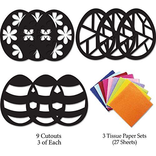 VHALE Suncatchers Craft 3 Sets (9 Cutouts) w Tissue Papers Stained Glass Effect Paper Sun Catcher Kit, Window Art, Classroom Crafts, Creative Art VHALE