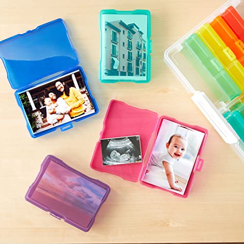 Bright Creations 16 Transparent 4x6 Photo Storage Boxes and Organizer with Handle for Pictures, Art Supplies (Rainbow Colors) Bright Creations