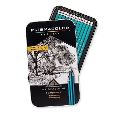 Prismacolor Premier Turquoise Graphite Sketching Pencils, Medium Leads, 12 Pack Prismacolor