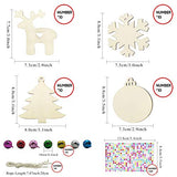 Hidreas 40 Pcs Wooden Ornaments Unfinished Christmas DIY Ornaments Craft Kit, Christmas Wood Ornaments with Bells, Wax Rope and Rhinestone Stickers Hidreas