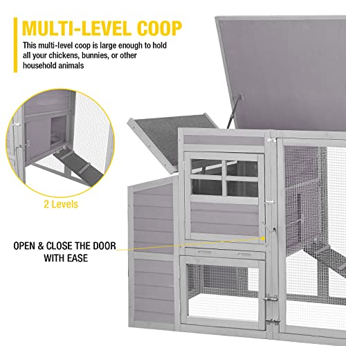 Aivituvin 78in Large Wooden Chicken Coop Outdoor Poultry Cage, Chicken House Hen Coop w/Ramps, Run, Nesting Box (Grey) - WoodArtSupply