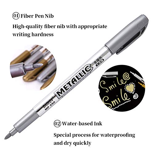 MYARTOOL Metallic Marker Pens, Gold Metallic Permanent Markers for Artist Illustration, Crafts, Gift Card Making, Scrapbooking, Fabric, DIY Photo
