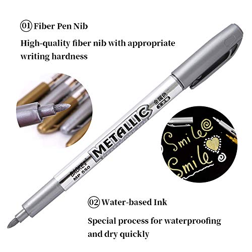 MYARTOOL Metallic Marker Pens, Gold Metallic Permanent Markers for Artist Illustration, Crafts, Gift Card Making, Scrapbooking, Fabric, DIY Photo MYARTOOL