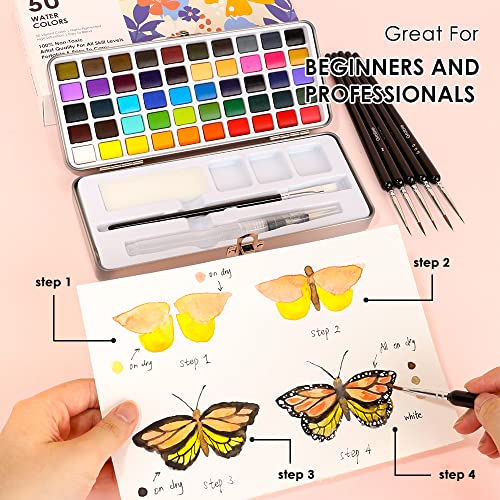Grabie Watercolor Paint Set, Great for Painting, 50 Colors, Detail Paint Brush Included, Art Supplies, for Artists, Amateur Hobbyists and Painting Grabie