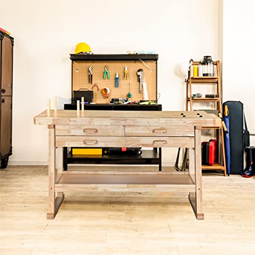 Olympia Tools 60-Inch Wooden Workbench - Rubberwood Workbench with 4-Drawer, 450lbs Weight Capacity - Perfect Workbench for Garage, Workshop and Olympia Tools