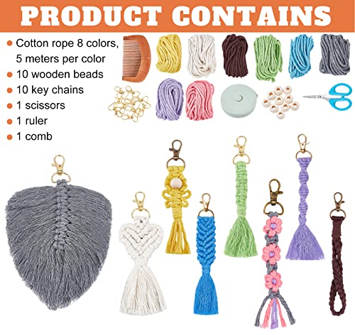 INFUNLY 8 Set Macrame Keychain DIY Kits Mini Boho Keychains Bag Charms Macrame Keychain Bracelet with Tassels for Car Key Purse Phone Instruction - WoodArtSupply