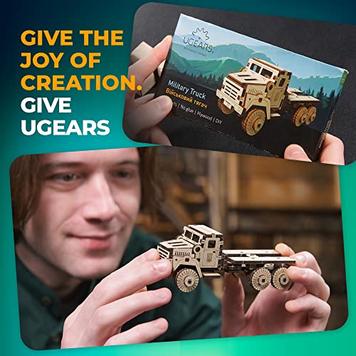 UGEARS Military Truck 3D Puzzle - Wooden Model Kit for Adults to Build - Mechanical Model Truck Car Making Kit - 3D Jigsaw Puzzle Wood Off-Road Car - UGEARS