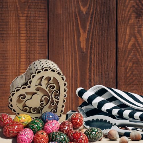 MIAO YUAN Carved heart-shaped wooden box,Wooden Pieces Handmade Wooden Box for Storage,Jewelry Box with Lid, Craft Wooden Storage Box for Candy,Gift MIAO YUAN