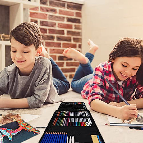 CwhaleCblu 77 Pack Drawing Set Art Supplies,Drawing Supplies with 3-Color Sketch Book, Colored, Graphite, Charcoal, Watercolor&Metallic Pencil, Art CwhaleCblu
