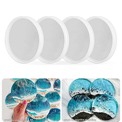 ResinWorld 4 Pack 4 inches Round Coaster Molds, Thick Coaster Silicone Molds for Resin Casting, Geode Agate Silicone Coaster Epoxy Casting Mold
