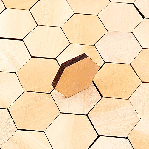 OLYCRAFT 100PCS Hexagon Wood Pieces Unfinished Wood Hexagon Pieces 1.5x1.3x0.2 Inch Natural Wood Hexagon Cutout Wood Hexagon Blank Slices for DIY