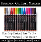 ARTISTRO 15 Oil Based Paint markers for Wood, Rock, Fabric, Glass - Permanent, Quick Dry, Waterproof - Oil paint pens for Ceramic, Mugs, Metal, ARTISTRO