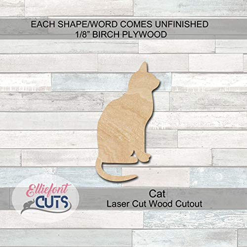 Cat Wood Cutouts for crafts, Laser Cut Wood Shapes 5mm thick Baltic Birch Wood, Multiple Sizes Available Elliefont Styles