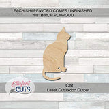 Cat Wood Cutouts for crafts, Laser Cut Wood Shapes 5mm thick Baltic Birch Wood, Multiple Sizes Available Elliefont Styles