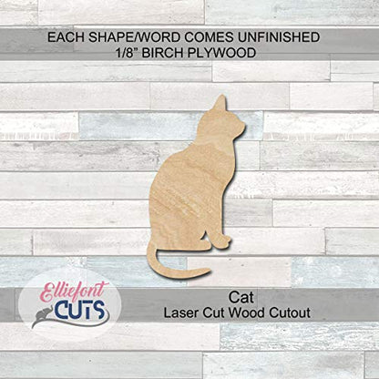 Cat Wood Cutouts for crafts, Laser Cut Wood Shapes 5mm thick Baltic Birch Wood, Multiple Sizes Available - WoodArtSupply