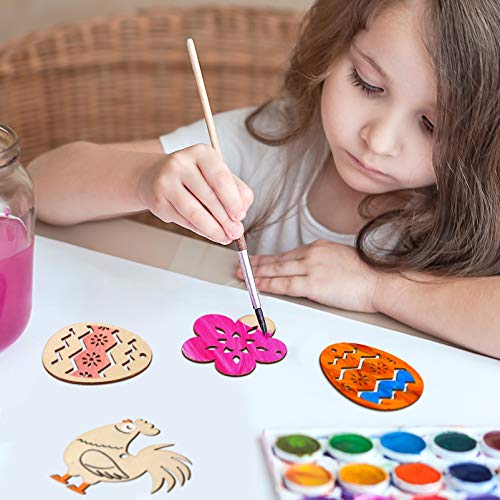 TOYANDONA 48 Pcs Easter Wooden Ornaments, Unfinished Wood Easter Cutouts Hanging Embellishments Easter Wooden Crafts for Kids Easter Party Supplies - WoodArtSupply