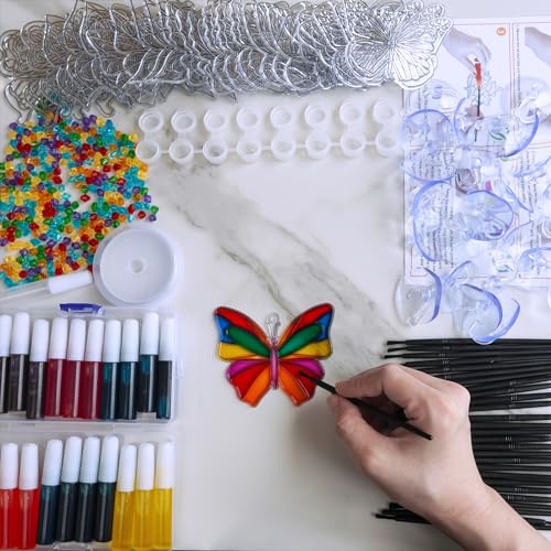 Winlyn 27 Sets Butterfly Suncatchers Ornaments Decorations DIY Window Paint Art Suncatchers Butterfly Suncatchers Painting Craft Kits for Kids Winlyn