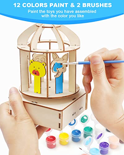 3 in 1 STEM Projects for Kids Ages 8-12, STEM Kits, Build & Paint Robotic Craft Kits, 3D Wooden Puzzles, Educational Science Model Building Toys,