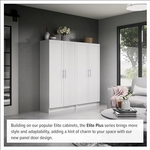 Prepac Elite Storage Accent Cabinet with Panel Doors, White Storage Cabinet, Bathroom Cabinet, Pantry Cabinet with 3 Shelves 16.5.5" D x 32" W x 65"