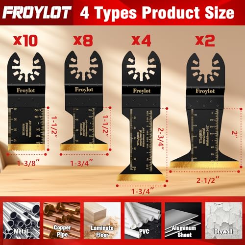 FROYLOT 24pcs Titanium Oscillating Tool Blades, Universal Multitool Blades for Metal Wood Cutting, Oscillating Saw Blade Metal Hard Material, Multi FROYLOT