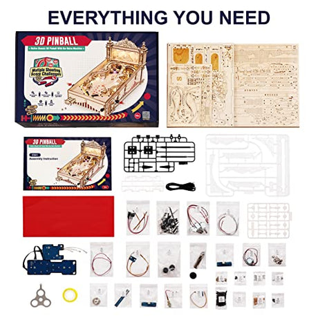 RoWood 3D Mechanical Wooden Pinball Machine Puzzle - DIY Adventure Model for Adults RoWood