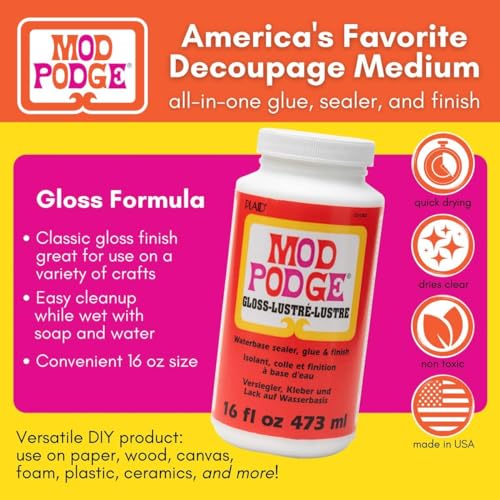 Mod Podge Gloss Waterbase Sealer, Glue (16-Ounce), CS11202 Finish, 16 oz Mod Podge