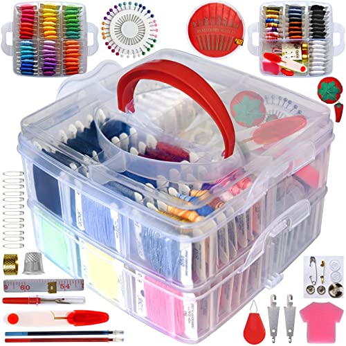 QCZKB 188 Embroidery Floss Set Including Cross Stitch Threads Friendship Bracelet String with 2-Tier Transparent Box, Floss Bobbins and Cross Stitch - WoodArtSupply