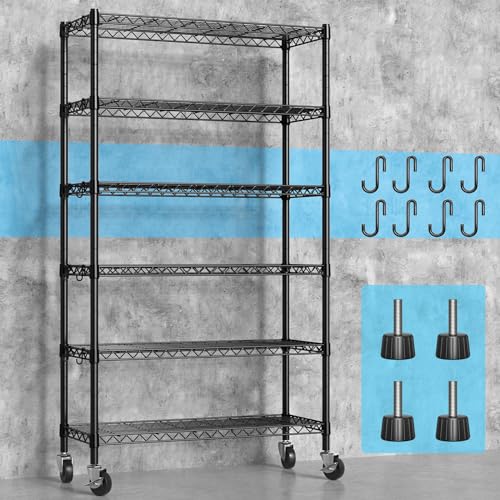 Hodonas Wire Shelving Unit with Wheels, 6-tier Metal Shelving with Adjustable Storage Shelves Freestanding Sturdy Metal Wire Storage Shelf Organizer - WoodArtSupply