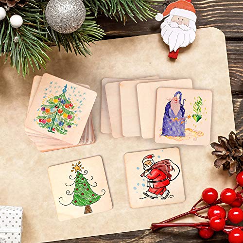 Coopay 40 PCS 6 inches Unfinished Wood Squares Natural Wood Slices Wooden Square Cutouts for Painting Writing Carving DIY Supplies, and Home