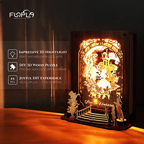 FUNPOLA Alice in Wonderland 3D Puzzle Nightlight – DIY 3D LED Book Lamp – 3D Wood Puzzles Décor Lamp for Kids and Adults FUNPOLA