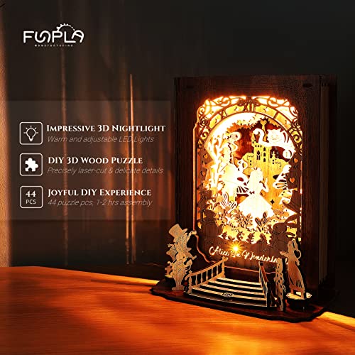 FUNPOLA Alice in Wonderland 3D Puzzle Nightlight – DIY 3D LED Book Lamp – 3D Wood Puzzles Décor Lamp for Kids and Adults - WoodArtSupply