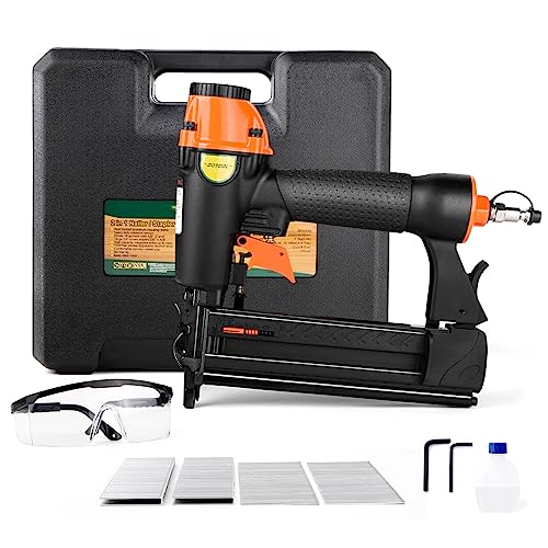 DOTOOL 18 Gauge Pneumatic Brad Nailer 2-in-1 Nail Accepts 5/8 to 2 Inch Brad Nails and 5/8 to 1-5/8 Inch Crown Staples Tool-Free Air-powered Nail Gun DOTOOL
