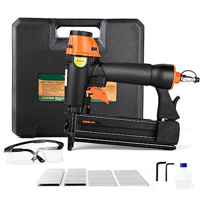 DOTOOL 18 Gauge Pneumatic Brad Nailer 2-in-1 Nail Accepts 5/8 to 2 Inch Brad Nails and 5/8 to 1-5/8 Inch Crown Staples Tool-Free Air-powered Nail Gun