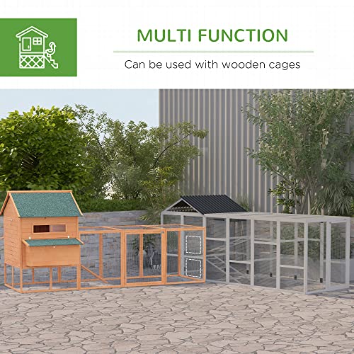 PawHut Wooden Chicken Coop Run for 6-10 Chickens, Hen House Add-On with Storage, Perches, 141.75" x 48" x 61", Gray - WoodArtSupply