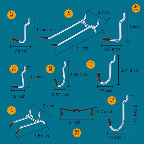 Daanxw 248PCS Pegboard Accessories Organizer Kit, Pegboard Bins, Pegboard Set for Tools, 1/8 and 1/4 inch Pegboard Hooks Assortment, Pegboard Bins, Daanxw