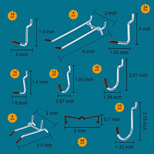 Daanxw 248PCS Pegboard Accessories Organizer Kit, Pegboard Bins, Pegboard Set for Tools, 1/8 and 1/4 inch Pegboard Hooks Assortment, Pegboard Bins, - WoodArtSupply