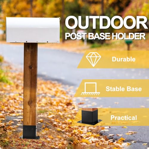 HONSREO 4x4 Post Base, 4Pcs Post Brackets (Inner Size 3.5"x3.5"), Black Powder-Coated Heavy Duty Steel Fence Post Anchor for Deck Porch Railing HONSREO