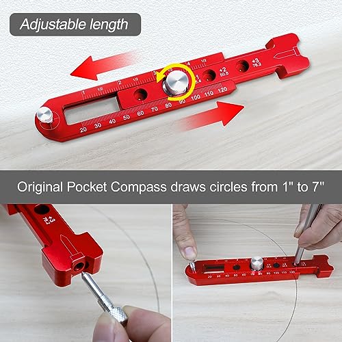 Woodworking Compass Scriber, Portable Aluminum Alloy Woodworking Compass Tool, Adjustable Metric/Inch Arc Drawing Ruler Circle Drawing Ruler Marking SlogPith