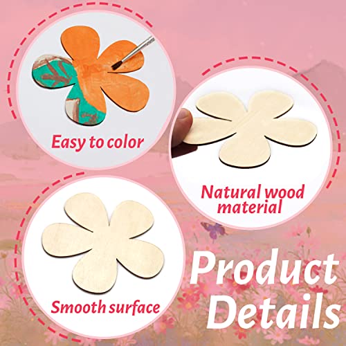 Cinvo 3 inch Flowers Wood Cutouts Floral Wooden Slices Unfinished Blank Wood Ornaments Flower Embellishments for Painting DIY Projects