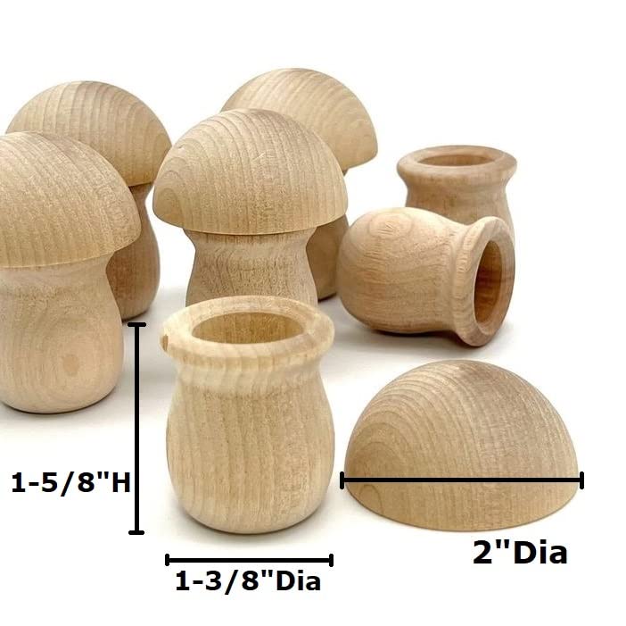 Factory Direct Craft Unfinished Wood Fairy Mushroom Houses Kit - Made in The USA Blank Wooden Bean Pot Candle Holders and Split Balls DIY Wood Factory Direct Craft