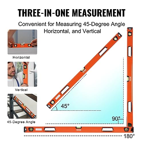 VEVOR Magnetic Torpedo Level, 78/48/32/24/16/10 in Mechanical Level Set, Bubble Vials Ruler for 45/90/180 Degree, Aluminum Alloy Leveler Tool - WoodArtSupply