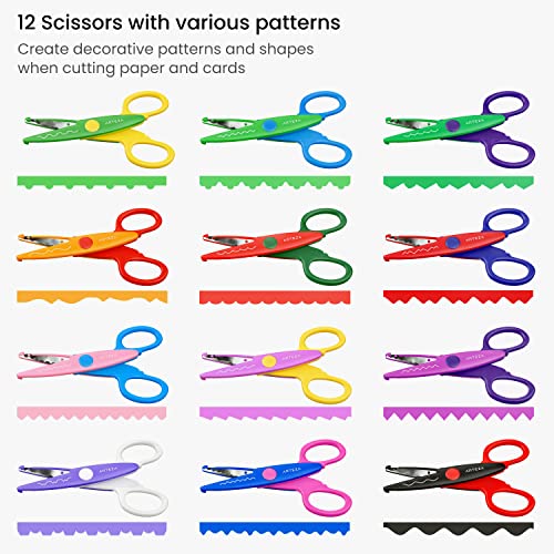 Arteza Kids Decorative Scissors, Set of 12 Different Patterns, 5.5 Inches, Craft Scissors with Patterns, School Supplies and Scrapbooking Supplies - WoodArtSupply