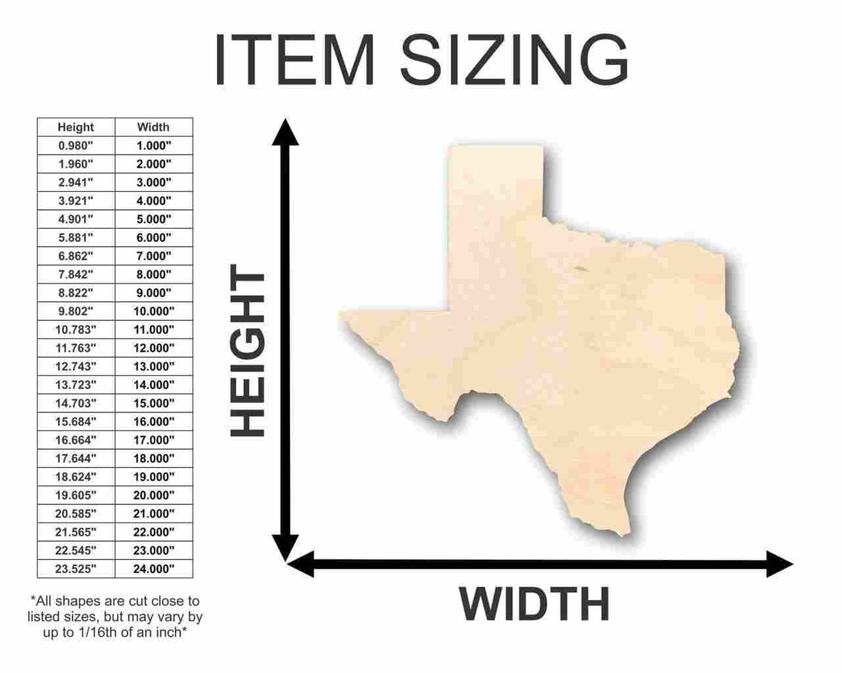 Unfinished Wood Texas Shape - State - Craft - up to 24" DIY 6" / 1/4" 24 Hour Crafts