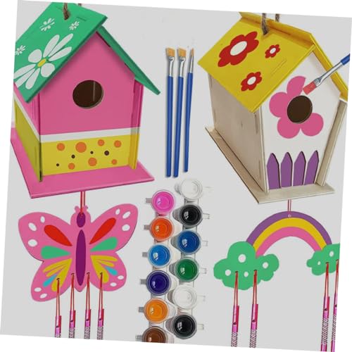 VILLCASE 1 Set Decor Lanyard Build and Paint Birdhouses Paint House Wind Chime Kit Unfinished Arts Kits Build and Paint Paint Houses Wooden House DIY VILLCASE