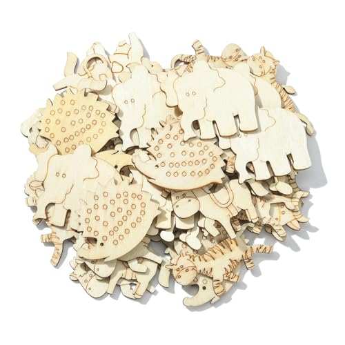 Stiesy 100 Pcs Unfinished Wooden Animal Cutouts Wood Cutout Blank Lion Elephant Shape Wooden Ornament for DIY Craft Supplies Party Decoration Stiesy