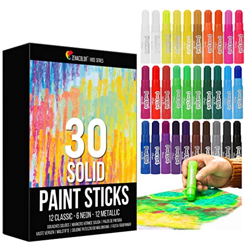 Tempera Paint Sticks (30 Large Paint Sticks) - Paint sticks for Kids Washable - Safe Arts and Craft Paint Sticks for Toddler or Child Use - For Wood Zenacolor