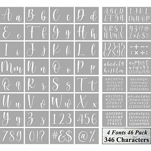 Letter Stencils for Painting on Wood - 46 Pack Large Alphabet Stencil Templates with Numbers and Signs, Reusable Letters and Numbers Stencils in 4 REOLAN